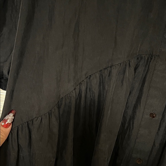 Zara Black Mini Flowy  Button-Up Dress Rolled Up Sleeves - Picture 10 of 10